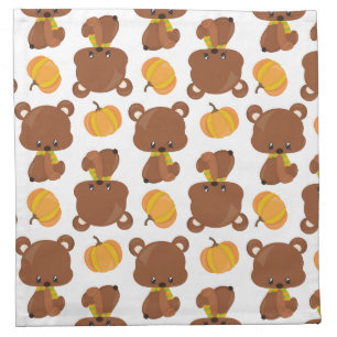 Pattern Of Bears, Cute Bears, Fall, Pumpkins Cloth Napkin