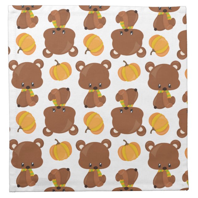 Pattern Of Bears, Cute Bears, Fall, Pumpkins Cloth Napkin (Front)