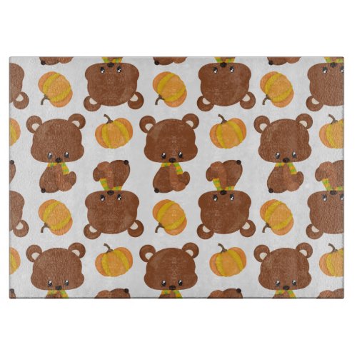 Pattern Of Bears Cute Bears Fall Pumpkins Cutting Board