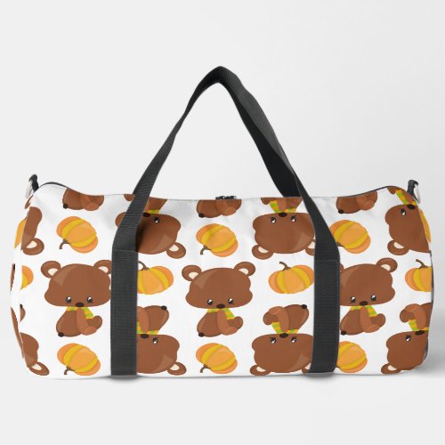 Pattern Of Bears Cute Bears Fall Pumpkins Duffle Bag