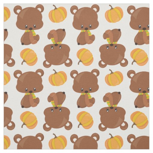 Pattern Of Bears, Cute Bears, Fall, Pumpkins Fabric