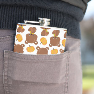 Pattern Of Bears, Cute Bears, Fall, Pumpkins Flask