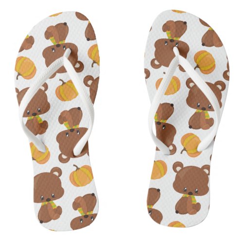 Pattern Of Bears Cute Bears Fall Pumpkins Flip Flops