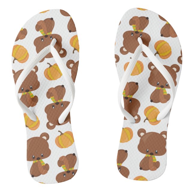 Pattern Of Bears, Cute Bears, Fall, Pumpkins Flip Flops (Footbed)