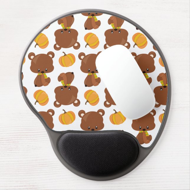 Pattern Of Bears, Cute Bears, Fall, Pumpkins Gel Mouse Pad (Left Side)