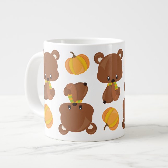 Pattern Of Bears, Cute Bears, Fall, Pumpkins Giant Coffee Mug (Front Left)