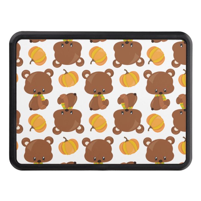 Pattern Of Bears, Cute Bears, Fall, Pumpkins Hitch Cover (Front)
