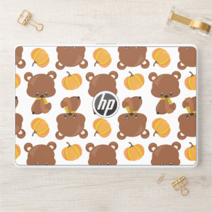 Pattern Of Bears, Cute Bears, Fall, Pumpkins HP Laptop Skin