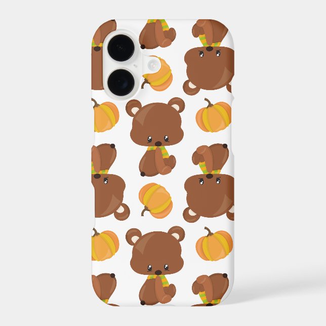 Pattern Of Bears, Cute Bears, Fall, Pumpkins Iphone Case (Back)