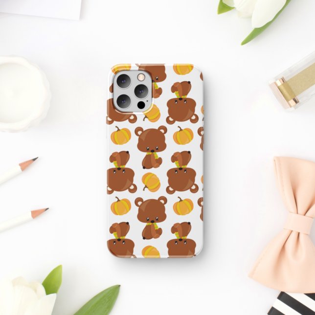 Pattern Of Bears, Cute Bears, Fall, Pumpkins iPhone Case (Creator Uploaded)