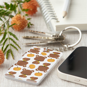 Pattern Of Bears, Cute Bears, Fall, Pumpkins Keychain