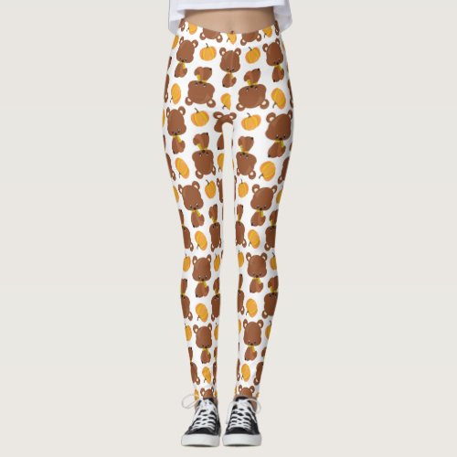 Pattern Of Bears Cute Bears Fall Pumpkins Leggings