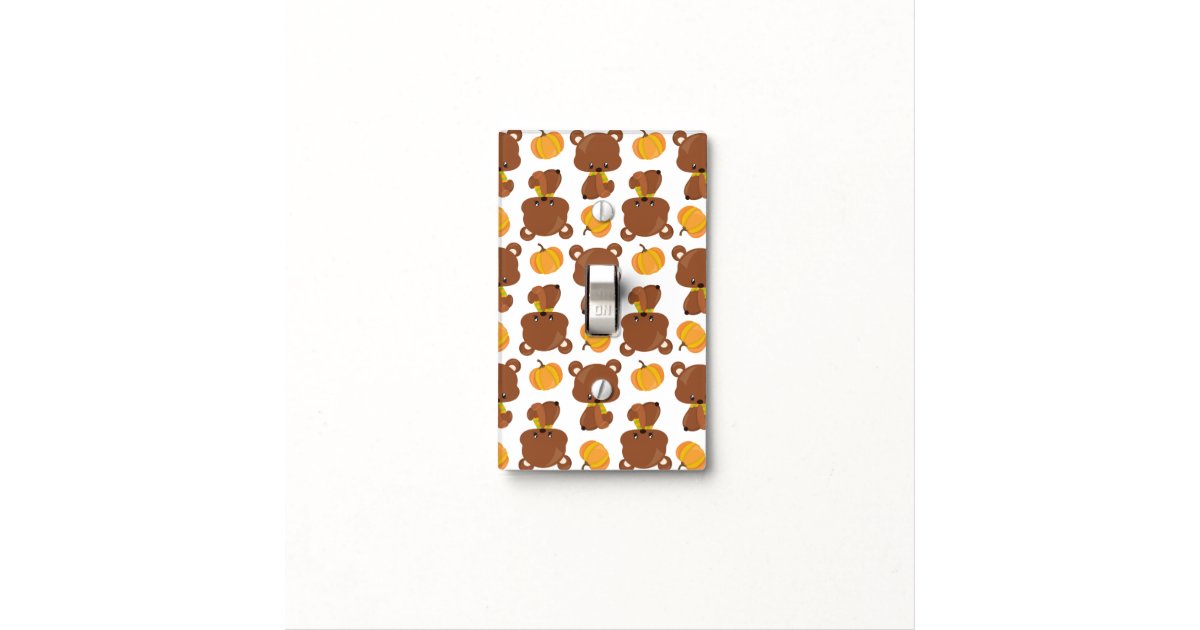 Pattern Of Bears, Cute Bears, Fall, Pumpkins Light Switch Cover | Zazzle