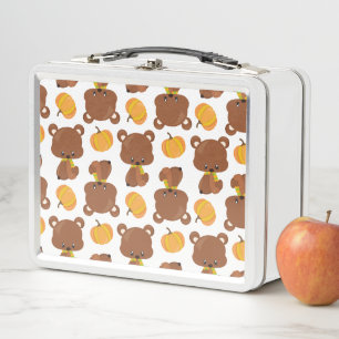 Pattern Of Bears, Cute Bears, Fall, Pumpkins Metal Lunch Box