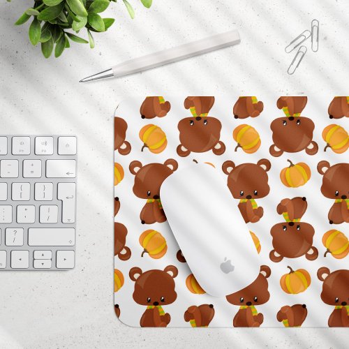 Pattern Of Bears Cute Bears Fall Pumpkins Mouse Pad