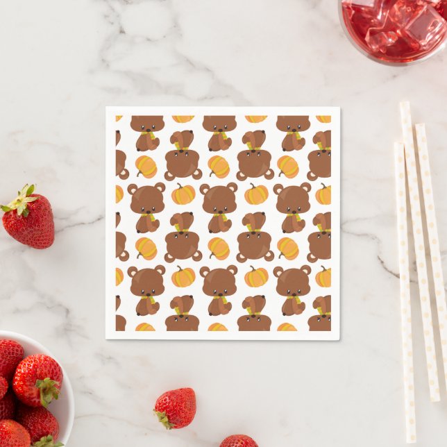 Pattern Of Bears, Cute Bears, Fall, Pumpkins Napkins (Insitu)