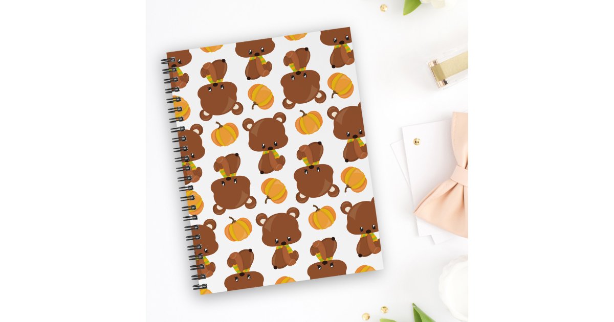Pattern Of Bears, Cute Bears, Fall, Pumpkins Notebook | Zazzle