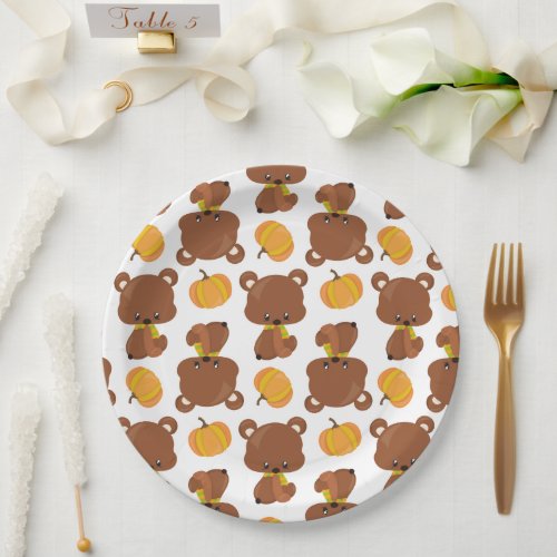 Pattern Of Bears Cute Bears Fall Pumpkins Paper Plates