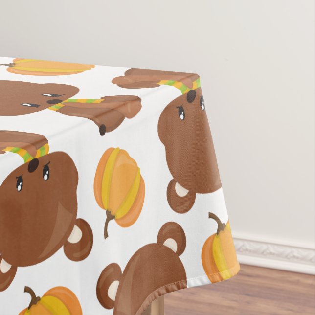 Pattern Of Bears, Cute Bears, Fall, Pumpkins Tablecloth (In Situ)