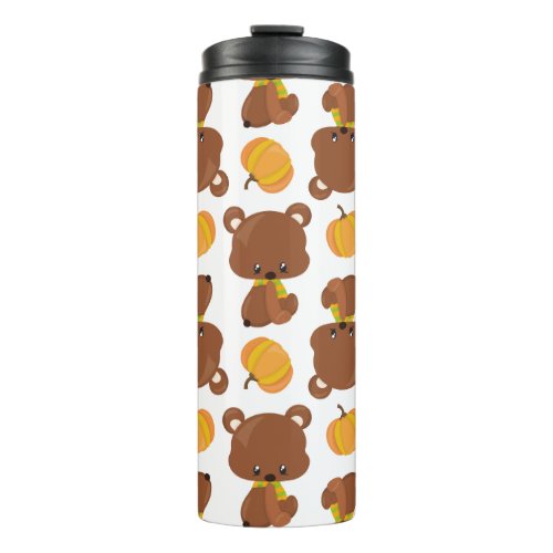 Pattern Of Bears Cute Bears Fall Pumpkins Thermal Tumbler