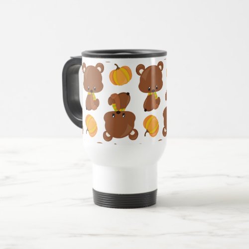 Pattern Of Bears Cute Bears Fall Pumpkins Travel Mug