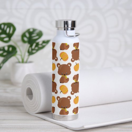 Pattern Of Bears Cute Bears Fall Pumpkins Water Bottle