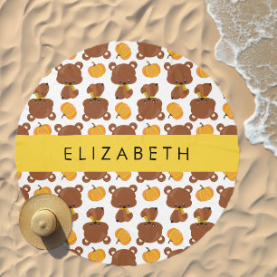 Pattern Of Bears, Cute Bears, Pumpkin, Your Name Beach Towel