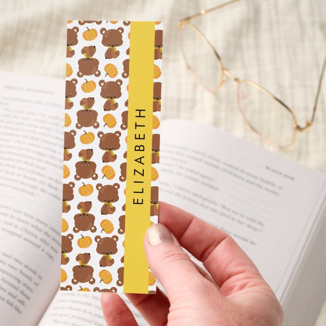 Pattern Of Bears, Cute Bears, Pumpkin, Your Name Bookmarks (Hand)