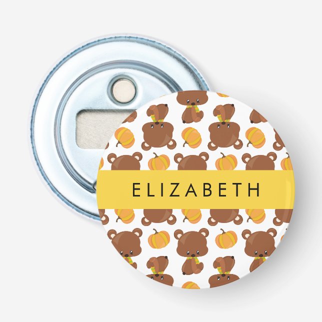 Pattern Of Bears, Cute Bears, Pumpkin, Your Name Bottle Opener (Front)