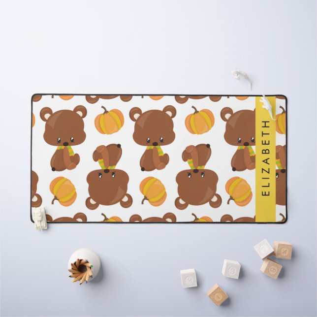 Pattern Of Bears, Cute Bears, Pumpkin, Your Name Desk Mat (Kids Table)