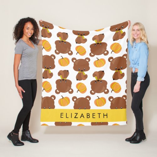 Pattern Of Bears Cute Bears Pumpkin Your Name Fleece Blanket