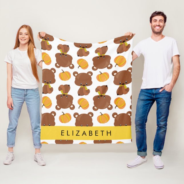 Pattern Of Bears, Cute Bears, Pumpkin, Your Name Fleece Blanket (In Situ)