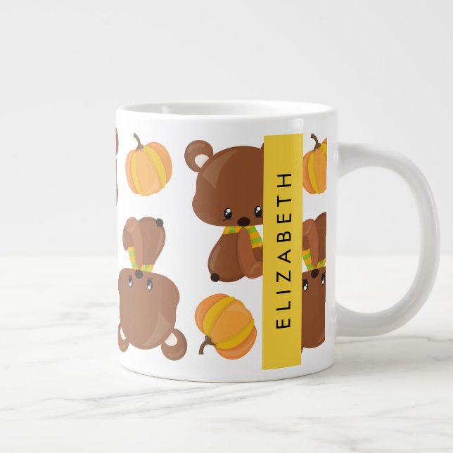 Pattern Of Bears, Cute Bears, Pumpkin, Your Name Giant Coffee Mug (Right)