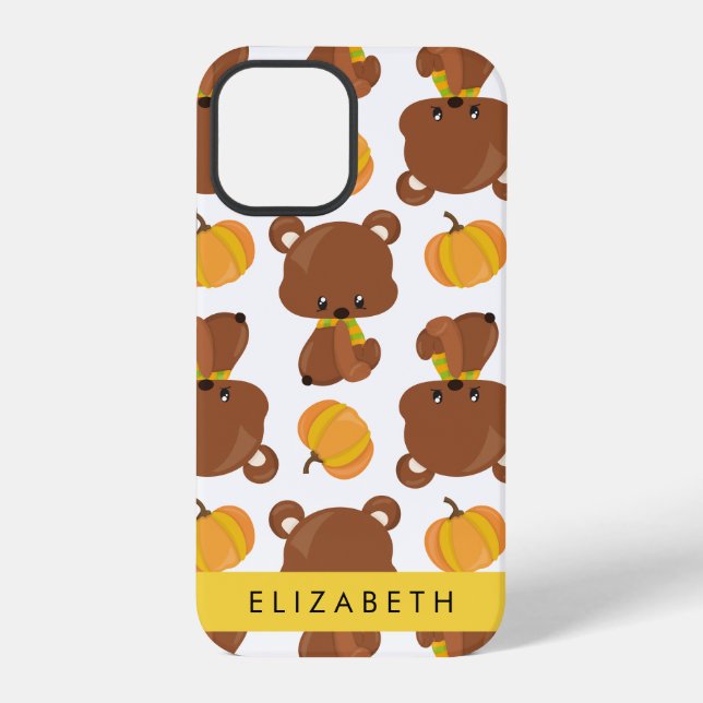 Pattern Of Bears, Cute Bears, Pumpkin, Your Name Iphone Case (Back)