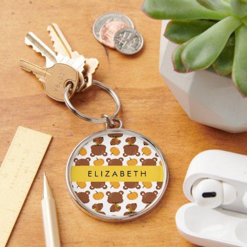 Pattern Of Bears Cute Bears Pumpkin Your Name Keychain