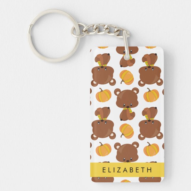 Pattern Of Bears, Cute Bears, Pumpkin, Your Name Keychain (Front)