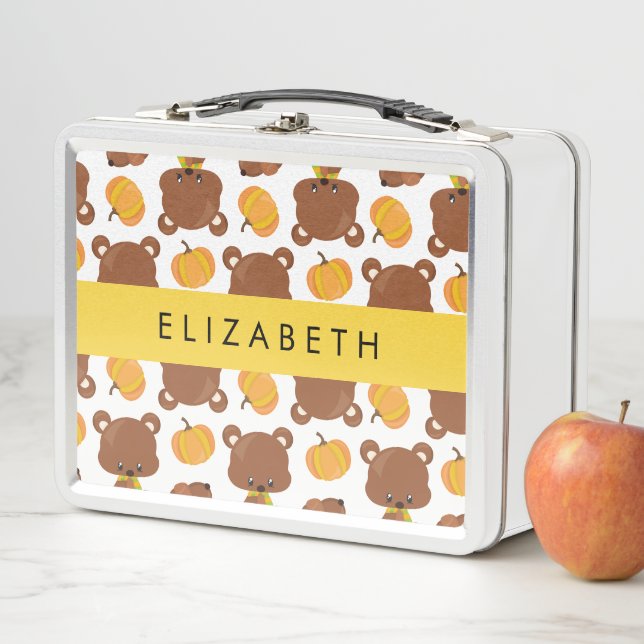 Pattern Of Bears, Cute Bears, Pumpkin, Your Name Metal Lunch Box (In Situ)