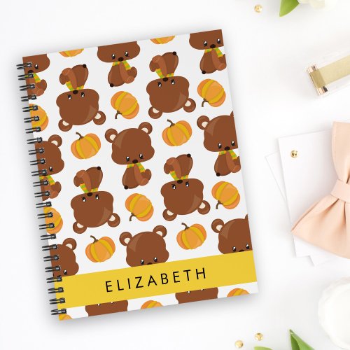 Pattern Of Bears Cute Bears Pumpkin Your Name Notebook
