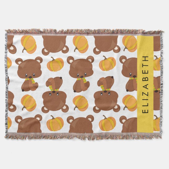 Pattern Of Bears, Cute Bears, Pumpkin, Your Name Throw Blanket (Front)