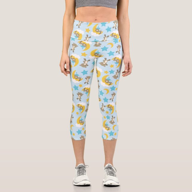 Pattern Of Bears, Cute Bears, Teddy Bears, Stars Capri Leggings (Front)