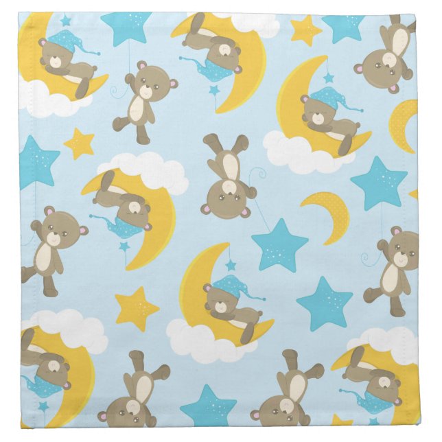 Pattern Of Bears, Cute Bears, Teddy Bears, Stars Cloth Napkin (Front)