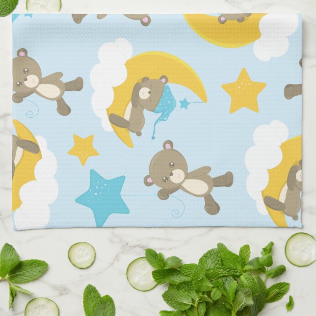 Pattern Of Bears, Cute Bears, Teddy Bears, Stars Kitchen Towel (Folded)