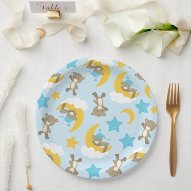 Pattern Of Bears, Cute Bears, Teddy Bears, Stars Paper Plates (Wedding)