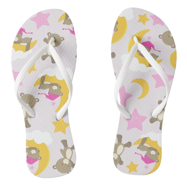 Pattern Of Bears, Teddy Bears, Cute Bears, Stars Flip Flops (Footbed)