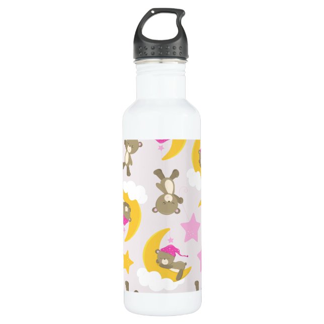 Pattern Of Bears, Teddy Bears, Cute Bears, Stars Stainless Steel Water Bottle (Front)