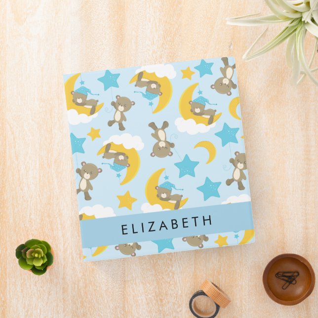 Pattern Of Bears, Teddy Bears, Stars, Your Name 3 Ring Binder (In Situ)