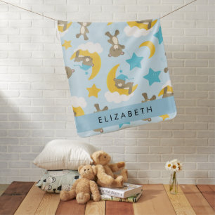 Pattern Of Bears, Teddy Bears, Stars, Your Name Baby Blanket
