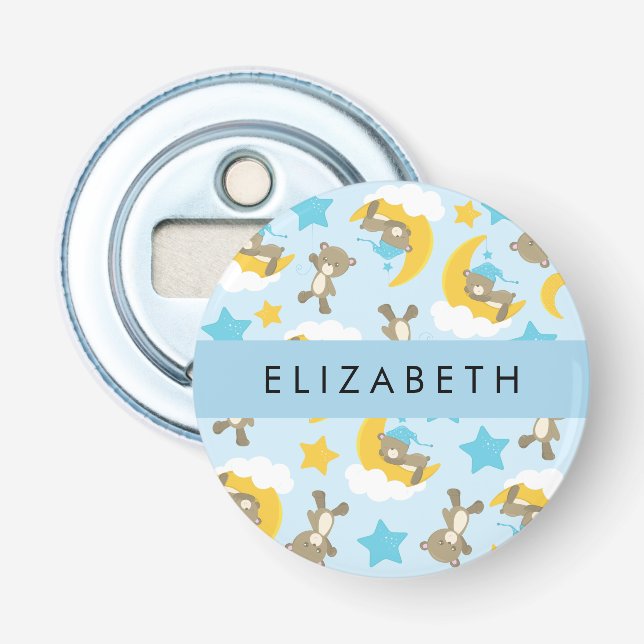 Pattern Of Bears, Teddy Bears, Stars, Your Name Bottle Opener (Front)