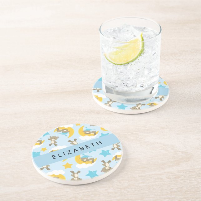 Pattern Of Bears, Teddy Bears, Stars, Your Name Coaster (Side)