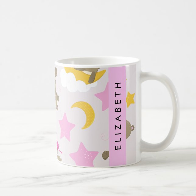 Pattern Of Bears, Teddy Bears, Stars, Your Name Coffee Mug (Right)